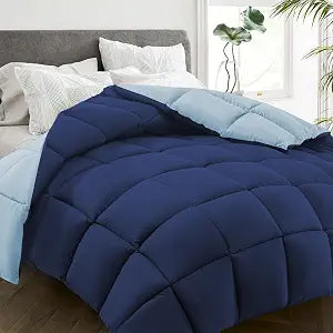 HYLEORY Comforters Queen Size - All Season Down Alternative Duvet Insert, Cooling Quilted Bed Comforter with Corner Tabs,Machine Washable, Reversible Navy/Light Blue, 88x88 Inch