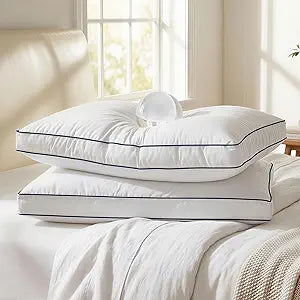 Down Pillows Queen Size Set of 2, Luxury Hotel Collection Gusseted Bed Pillow for Sleeping, Soft and Fluffy Support, Cotton Cover, Breathable, for Side, Back and Stomach Sleepers