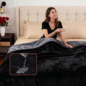 Waterproof Blanket for Bed - King Sized (80"x90") Plush Water Proof Blanket to Protect Furniture, Stain Resistant, Leak-Proof, Double-Sided Flannel & Sherpa Fleece, Reversible Black & Grey