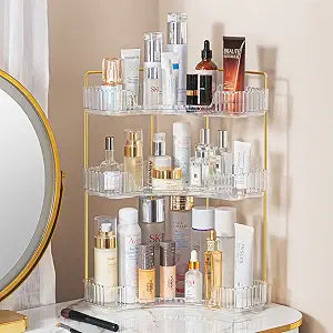 shuang qing 3-Tier Corner Bathroom Counter Organizer Storage Shelf for Makeup, Perfume & Skincare, Space-Saving Countertop Tray Fits Bathroom, Dresser, Kitchen (White)