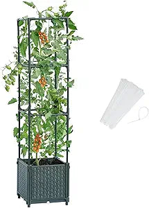LINEX Raised Garden Bed Planter Box with Trellis, 41.3 Tomato Planters for Climbing Plants Vegetable Vine Flowers Outdoor Patio, Tomatoes Cage w/Self-Watering