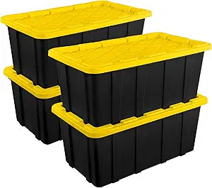 Sterilite 4-Pack Industrial Tote, Plastic Storage Container Bins with Lids, 38 Gallon - Heavy-Duty Organizing Containers for Closet, Bathroom, and Office