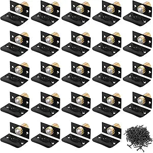 24Pack Door Ball Catch Replacement Bulk, Adjustable Closet Ball Bearing Door Latch, Strong Drive Closing Door Accessories for Interior Doors, Solid Brass Body & Stainless Steel Strike Plate Black