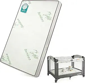 Pack and Play Mattress Pad - 38"x26"x1.5" Thick Playpen Mattress Topper for Graco Pack n Play, Baby Trend, Pamo Babe Playard - Breathable Cooling Bamboo Cover, No Gap 3D Piped Edge, Green