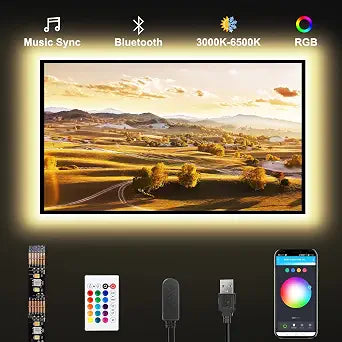Tatazone Bluetooth RGBWW LED Lights for 70-75 Inch TV with App Control, RGB+Tunable White 3000K-6500K TV LED Backlight with RF Remote, Music Sync Indoor for TV, Gaming
