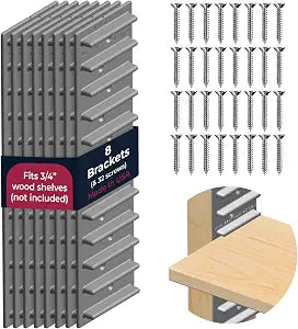 Made in USA EZStudRack Adjustable Shelf Brackets, 8-Pack (4 Pairs) Easy-to-Adjust One-Row Storage for Custom-Fit Shelves Your Items, Your Wood, You Supply It