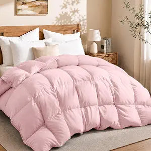Peace nest Queen Size Goose Feather Fiber and Down Comforter Fluffy Duvet Insert All Season Hotel Luxury Bedding Comforters Soft Medium Warmth 88x88 Inches Pink