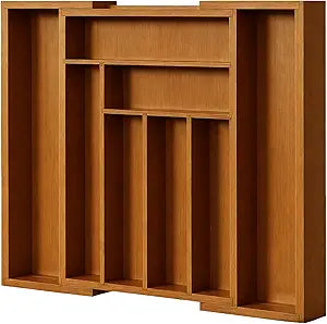 Pipishell Bamboo Expandable Drawer Organizer for Utensils Holder, Adjustable Silverware Organizer Cutlery Tray, Drawer Dividers for Utensils, Flatware, Knives in Kitchen, Bedroom, Living Room Brown