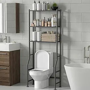 Livilord 3-Tier Over The Toilet Storage Rack, Space Saver Metal Bathroom Shelves, Freestanding Over Toilet Bathroom Organizer for Bathroom/Living Room, Black