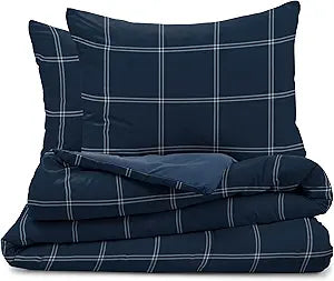 Martex 3-Piece Reversible Comforter Set, Full/Queen, Navy Check