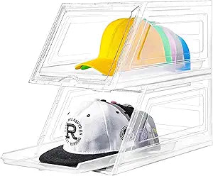 2 Pack Hat Organizer for Baseball Caps,Large Clear Cap Organizer with Drawer,Hats Holder Box for Closet with Sliding Tray,Stackable Hat Rack Display Case,Multi-use Hat Case for Caps,Each Holds 12 Hats