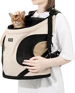 NATUYA Dog Front Carrier, Pet Carrier Front-Pack for Small Dog Puppy Cat, Travel Hiking Waterproof Lightweight Pet Bag, Padded Bottom Mat & Zip Pockets (Cream)