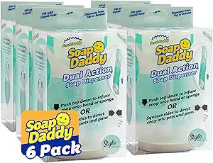 Scrub Daddy Soap Daddy - Dual-Sided Liquid Dish Soap Dispenser for Kitchen Sink + Bathroom Cleanup - Refillable + Easy to Use Countertop Essential - Use with Dish or Hand Soap - 1 Count (6 Pack)