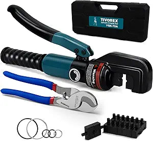 Hydraulic Crimping Tool and Cable Cutter, 12 AWG to 00 (2/0), Electrical Terminal Cable Wire Tool Kit with 9 Die Sets
