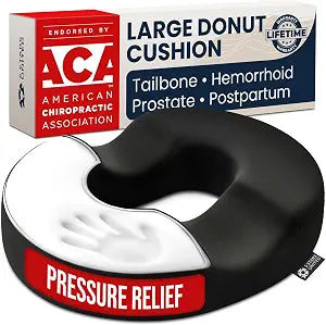 5 STARS UNITED Donut Pillow for Tailbone Pain & Hemorrhoids Large Memory Foam Seat Cushion for Bed Sore-Prone Areas & Pressure Relief Prostate, Postpartum & Pregnancy Support, Premium Black Suede