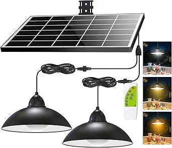 Lightonight Solar Pendant Light with Remote Control, 3 Color Dimmable Double Bulb, IP65 Weatherproof Dusk to Dawn Solar Light for Gazebo,Barn,Shed,Garage,Patio,Pergola,Chicken Coop,Stables,Tents