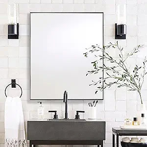 24x32 Inch Black Bathroom Mirror for Wall, Aluminum Frame Rectangle Rectangular Vanity Mirror, Modern Large for Bedroom, Living Room, Horizontal or Vertical