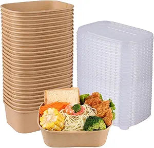 28 oz Disposable Kraft paper bowls with lids, Rectangle Food containers Soup Bowls Party Supplies Treat Bowls 50 Pack