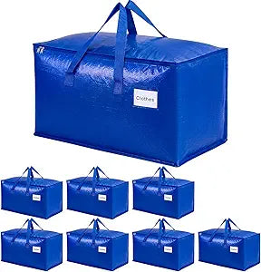 KYODOLED 8 Pack Extra Large Moving Bags with Handles, 24 Gallon Heavy Duty Blue Storage Totes, Waterproof PE Packing Bags for College Move in, Closet Organization & Space Saving, 27x13x15 Inch