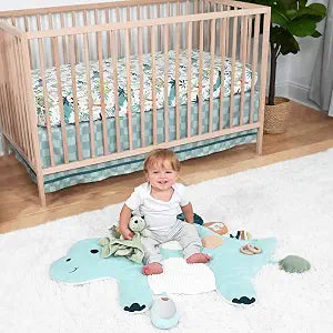 The Peanutshell 4 Piece Nursery Bundle: Crib Sheet & Dinosaur Baby Tummy Time Mat & Nursery Decor & Dino Plush Security Blanket Play Toy