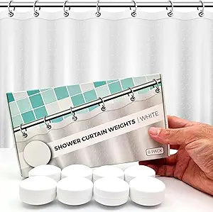 Powerful Anti-Billowing Magnetic Shower Curtain Weights for Splash-Free Bath Experience - 360 Silicone Wrapped - Will Never Rust - Heavy Magnets Prevent Curtain Liners from Blowing | 8 Pairs | White