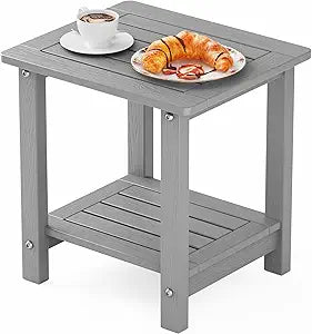 YEFU Outdoor Side Table for Patio: 16" HIPS Weather - Resistant Adirondack Tables - Waterproof Small Square End Tables for Backyard Pool Porch Balcony - Indoor Outdoor Double Layer Table Grey