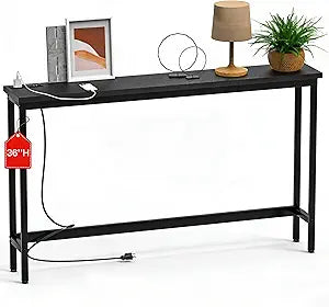 FAMIDGE Charging Console Table with Outlet 36 Inch Tall Narrow Sofa Table One-Piece Top Behind Couch Table 2 USB 2 AC for Entryway Hallway, Living Room, Black