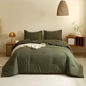 Caressma Olive Green Comforter Set Full Size 3 Pieces
