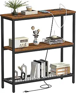 Snughome Console Table with Power Outlets, Entryway Table with Storage, Narrow Sofa Table with 3 Tier Shelves, 2 USB Ports, 2 Power Outlets, Hallway Table for Couch, Living Room, Entrance