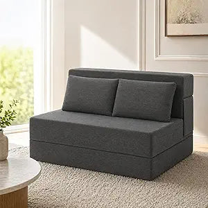 Folding Sofa Bed, Convertible Sleeper Chair with Pillow, Loveseat Fold Out Chair Bed, Memory Foam Floor Couch Mattress, Foldable Futon Couch Lounge for Living Room (Dark Gray-Corduroy, Twin)