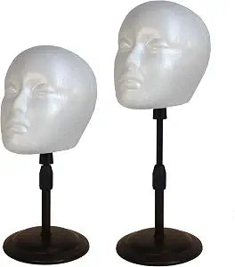 2 PACKS Adjustable wig or hat styrofoam mannequin head holder stand (13”to 17”)