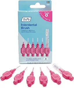 TePe Interdental Brush Original, Soft Dental Brush for Teeth Cleaning, Pack of 6, 0.40 mm, Extra-Small/Small Gaps, Pink, Size 0