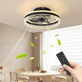 16''Modern Ceiling Fan with Lights, Flush Mount LED Ceiling Fan with Remote&APP Control, 3 Color Temperature Silent Invisible Blades and Timing, for Living Room/Dining Room,Bedroom