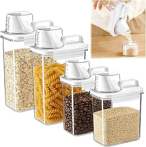 Cereal ContainerRice Storage Dispenser-Airtight Food Storage Organizers BPA-free Plastic Kitchen Pantry Storage Containers Food-Grade PET Material Suitable For Rice, Grains 60.8 oz + 77.7 oz )