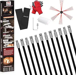 39 Feet Chimney Sweep Kit, Chimney Cleaning Kit with 12 Flexible Black Chimney Rods, Chimney Brush for Sweeping Fireplace, Rotary Chimney Cleaning System Driven by Drill