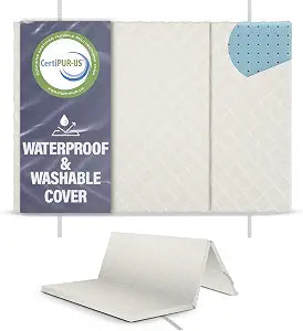 Trifold Pack and Play Mattress - Waterproof Washable Removable Cover