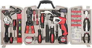 Apollo Tools 161-Piece Complete Household Tool Set with 3.6 Volt Lithium-Ion Cordless Screwdriver and Most Needed Hand Tools Selection for Boats, Vehicle and Garage - Red - DT0739