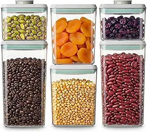 Pop Airtight Food Storage Containers Set with Lids, 6 Pcs Stackable One Button Opening Food Containers Kitchen Pantry Organization and Storage, BPA Free Stackable Cereal Container (0.5, 1.2, 1.8qt)*2