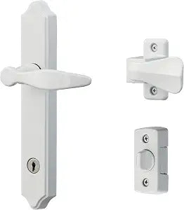Ideal Security 1216 Surface Mount Storm Door Handle with Lock and Key for 1 1 inches Thick Doors (White, 4-Posts)