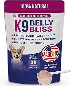 Pup Labs K9 Belly Bliss, All-Natural Gut Health for Dogs, Vet Approved Prebiotic for Dogs for Daily Digestive Support and Dog Constipation Relief, Easy to Use Topper for Dry and Wet Food, 30 Scoops.