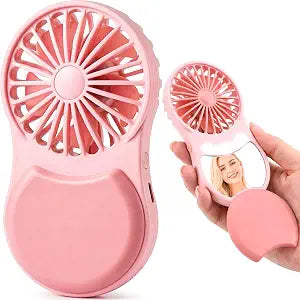 Makeup Fan with Mirror LED Light Desktop Support Lightweight Fan