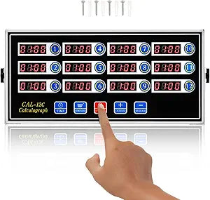 BEAMNOVA 12 Channels Digital Kitchen Timer for Cooking Loud Alarm Stainless Steel Clock Hours and Minutes Seconds Volume Control Electronic Calculator