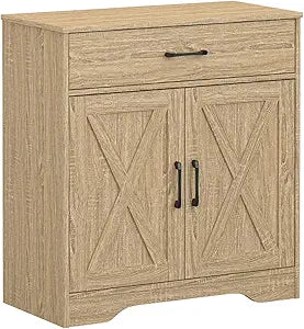 Panana Wooden Cabinet 1 Drawer and 2 Doors Storage Cupboard Coffee Bar Sideboard Farmhouse Entryway Organizer Console (Nature)