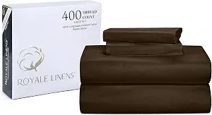 ROYALE LINENS 400 Thread Count 100% American Grown Cotton 3 Piece Sateen Twin Sheet Set - 1 Fitted, 1 Flat Sheet & Pillow case - Chocolate Bedsheet Set - Cooling Cotton Sheets - (Twin, Hazel Nut)
