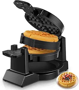 Waffle Maker, 1400W Double Belgian Waffle Iron 180 Flip, 8 Slices in 3 Mins, Rotating & Nonstick Plates, Anti-Scald, Removable Drip Tray Easy to Clean, Cool Touch Handle, Space-Saving Storage(Black)