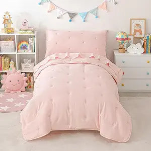Toddler Bedding Set for Girls Boys 4-Piece Kids Bedding Sets Pink