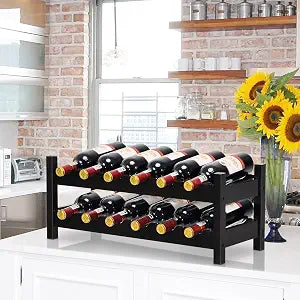 COSTWAY 12 Bottles Wine Rack Countertop, Bamboo Wine Holder, Brown