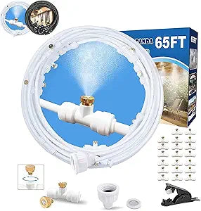 Mister System for Outside Patio, White Misting Kit for Backyard, 65Ft (20M). Outdoor Cooling Mist for Outside Garden, Deck, Umbrella, Canopy, Pool, Porch,Greenhouse, Trampoline Sprinkler, Kids, Park