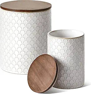LE TAUCI Ceramic Coffee Canister Set with Airtight Lids, Decorative Food Storage Jars for Sugar, Flour and Tea - Large Kitchen Countertop Canisters for Pantry Decor, Set of 2 (78/25 oz), Firework