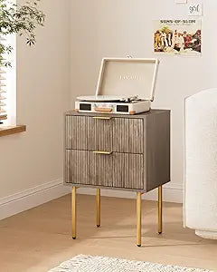 Nightstand,Small Bedside Table with Gold Frame,Grey Night Stand,Bedside Furniture,Side Table with 2 Drawers for Bedroom,Living Room (2Drawers, Grey)